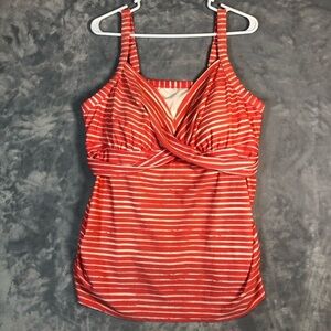 Ava-Viv Women's Tankini Swimsuit Top Orange/White Size 20W